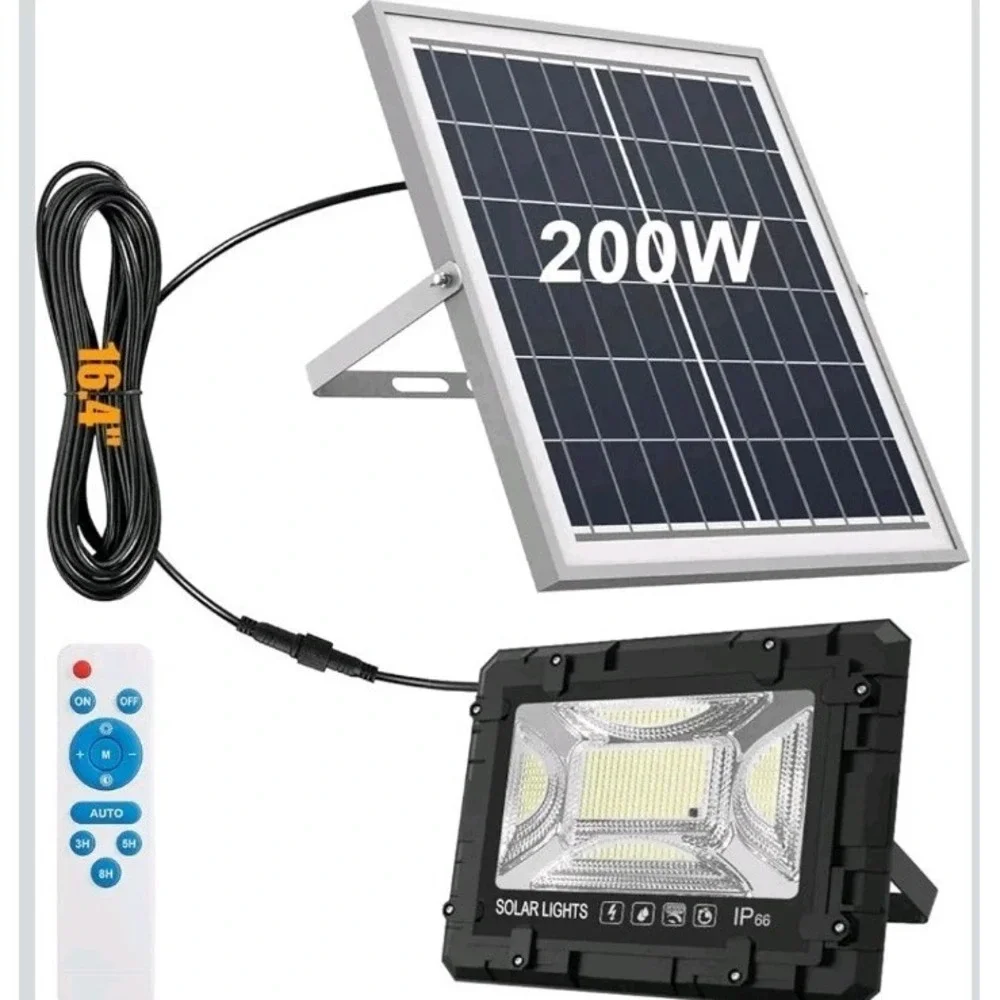 200W LED Solar Flood Light Dusk to Dawn Security Wall Street Yard Outdoor Lamp
